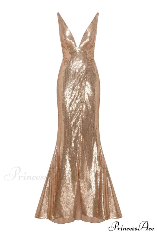 Jaw-Dropping Sequined Lace Maxi Graceful Dress And Gloves Set XXS / Golden