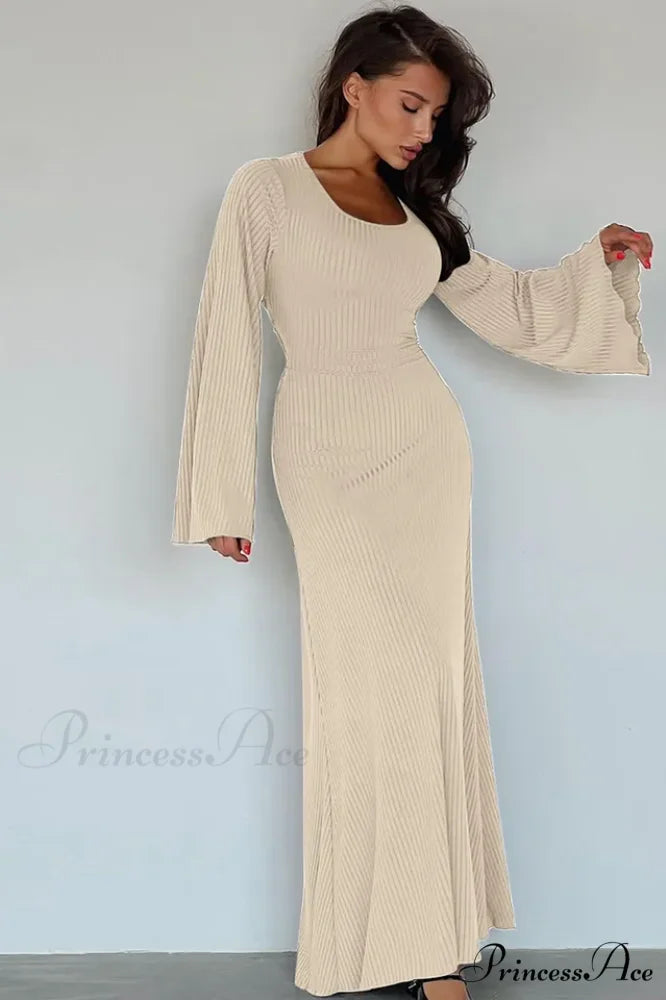 Jaye Long Stylish Sleeve Maxi Dress S / Cream