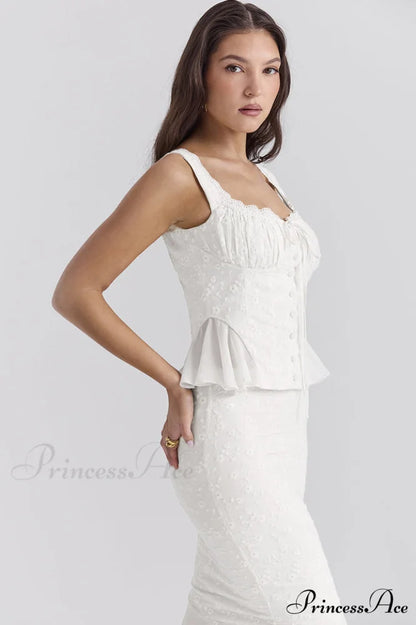 Jean Embroidery Stylish Ruffle Top