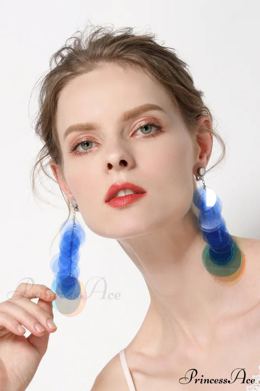 Jelly Color Stylish Sequin Earrings Blue
