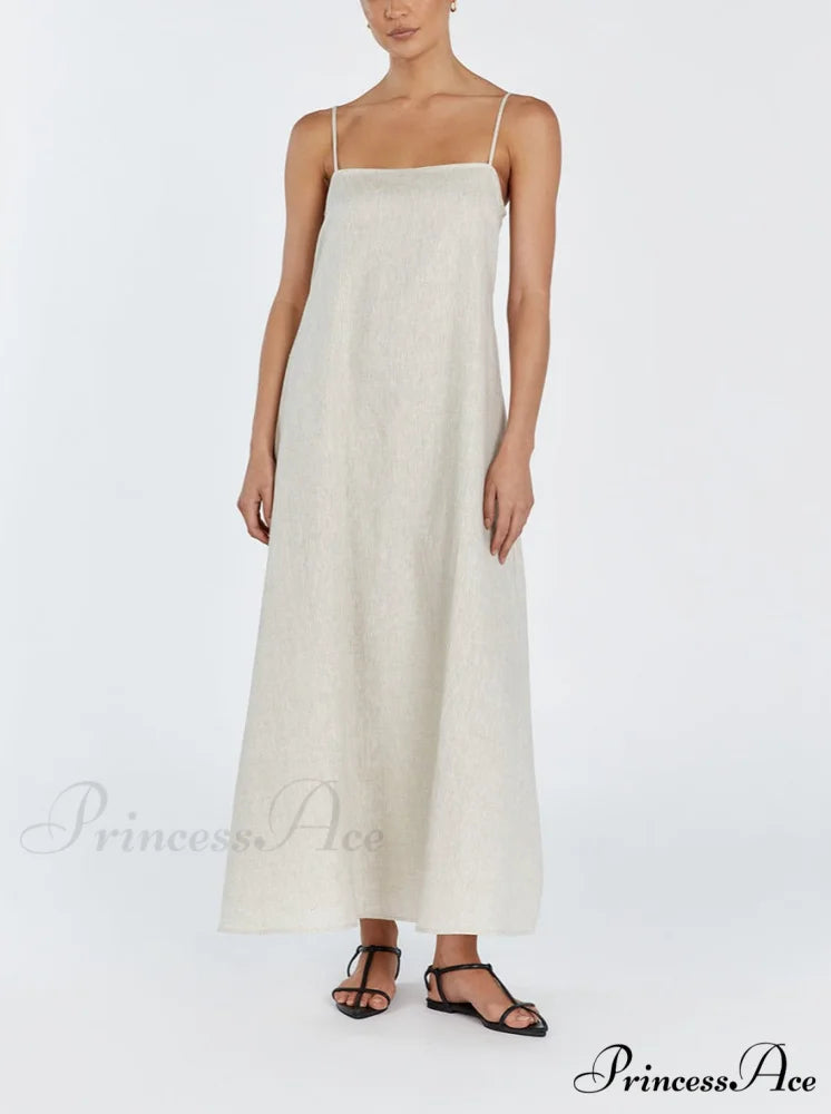 Jem Natural Stylish Linen Maxi Dress S / White