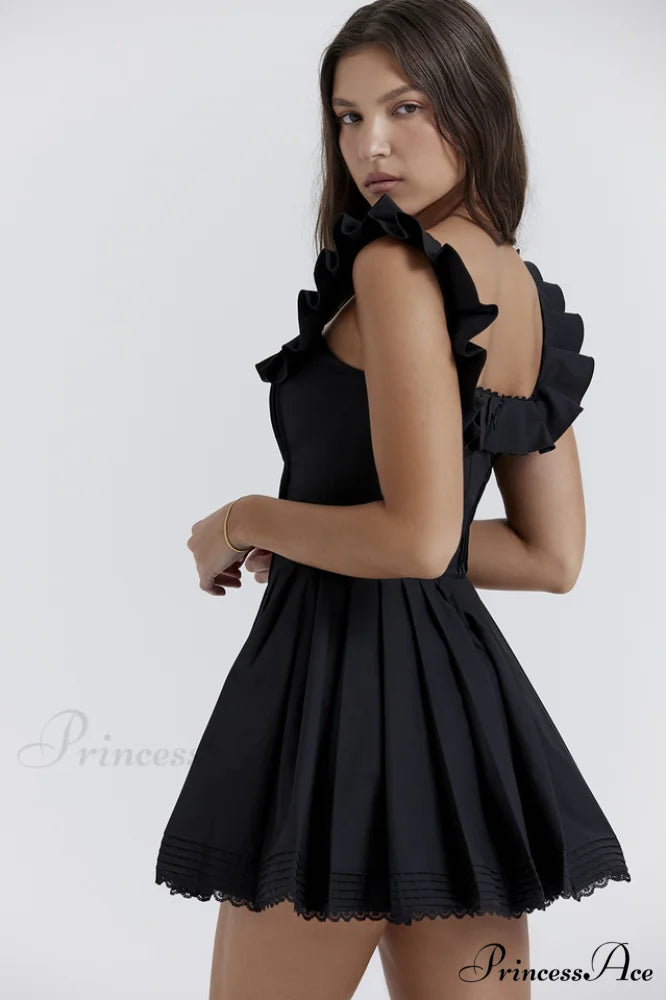 Jemima Black Pin Charming Tuck Pleated Dress