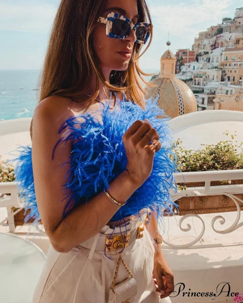 JENNA FEATHER BLOUSE Royal Blue / XS