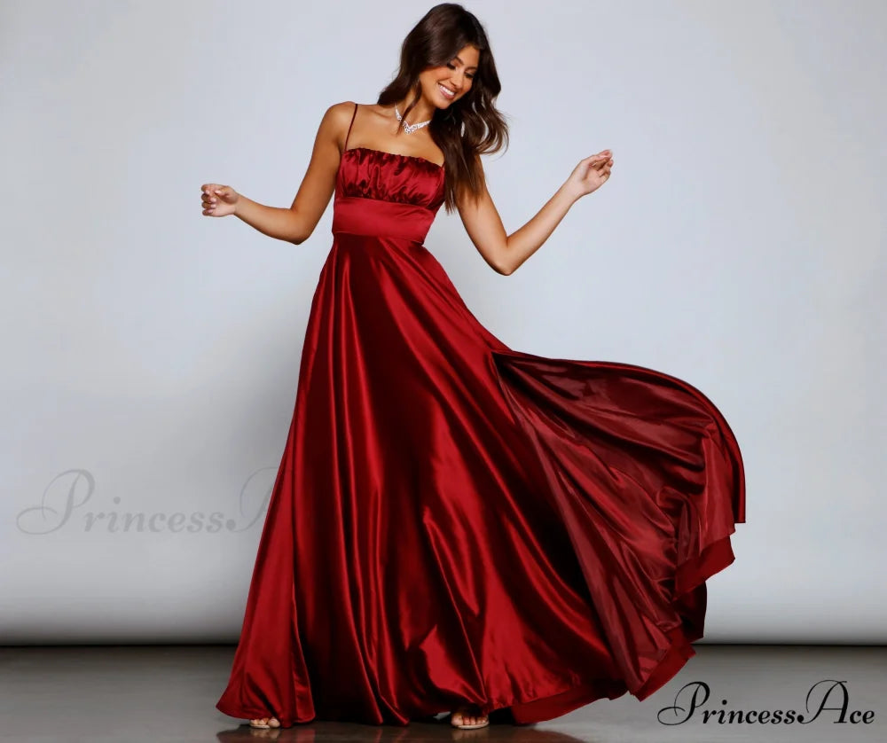 Jenny A-Line Stylish Satin Formal Dress WINE / 1