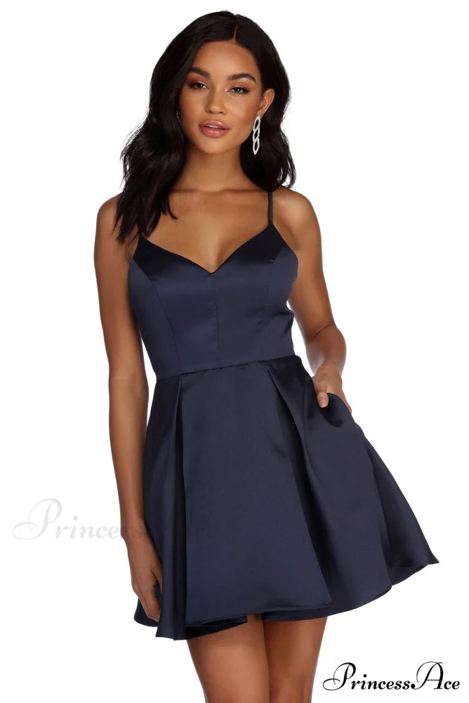 Jenny Formal Stylish Satin Party Dress NAVY / 1