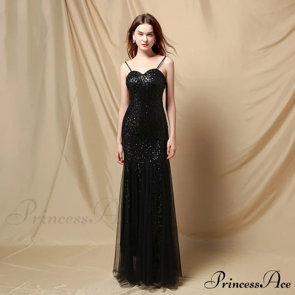 Jerry sling-mesh Stylish fishtail dress BLACK / XS