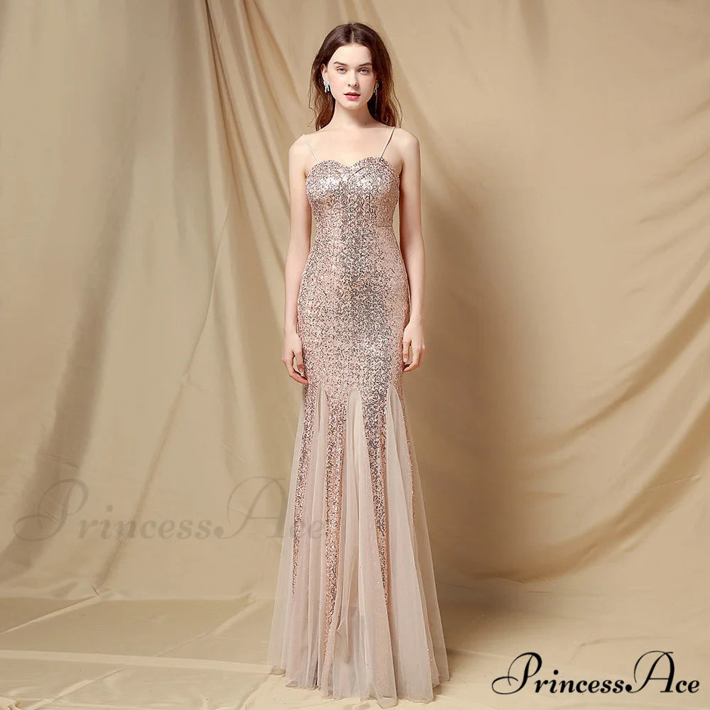 Jerry sling-mesh Stylish fishtail dress GOLD / XS