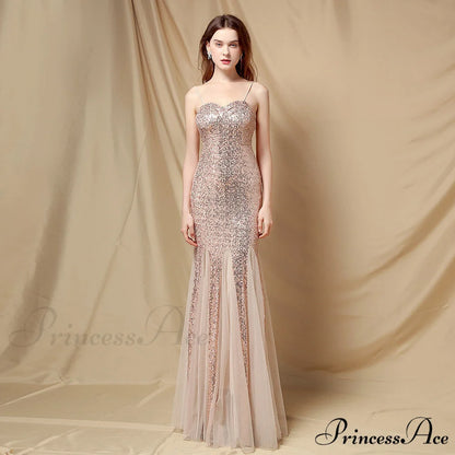 Jerry sling-mesh Stylish fishtail dress GOLD / XS