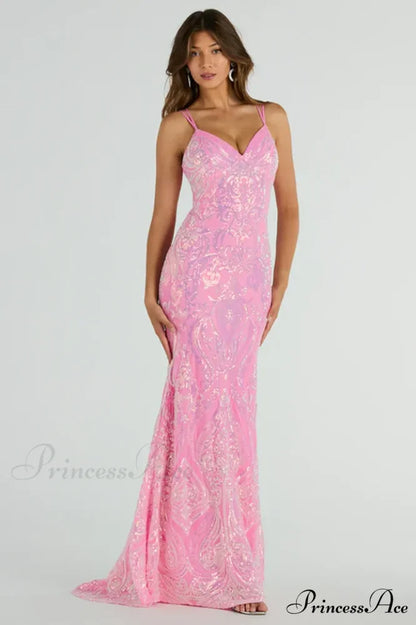 Jessa Lace-Up Stylish Mermaid Sequin Dress S / Pink