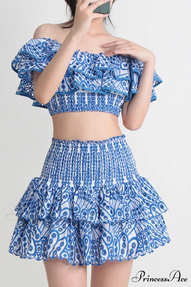 Jessica Bara Stylish Vanessa Ruffle Set S / Blue
