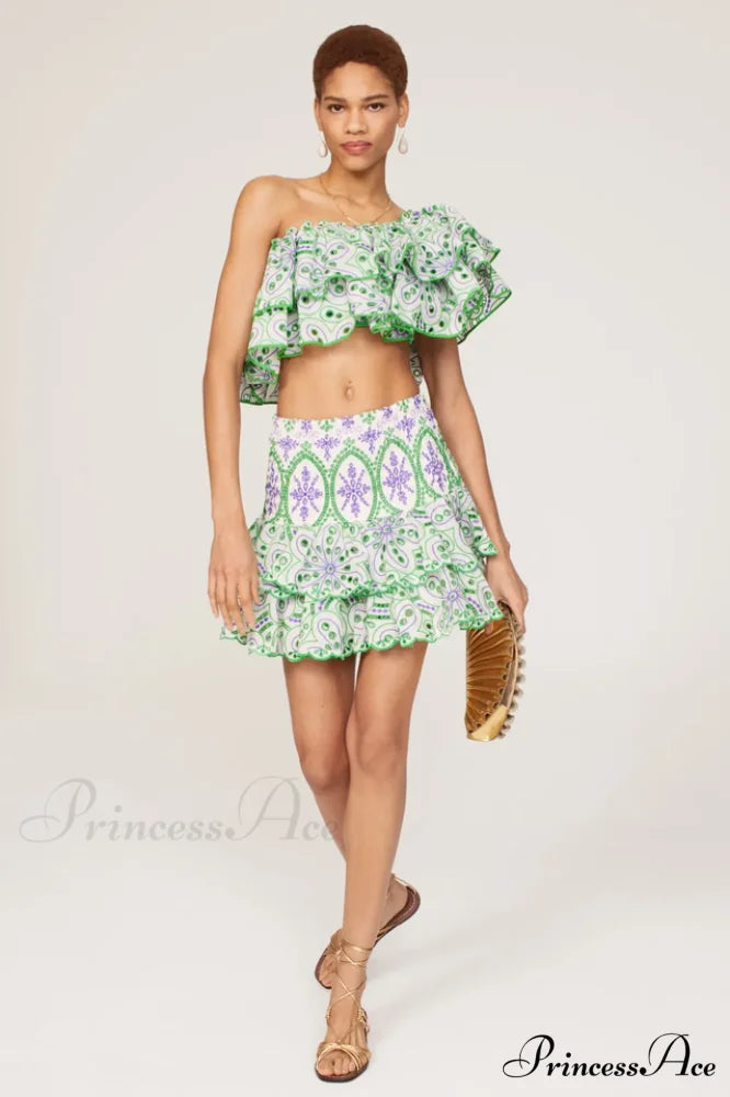 Jessica Bara Stylish Vanessa Ruffle Set S / Green