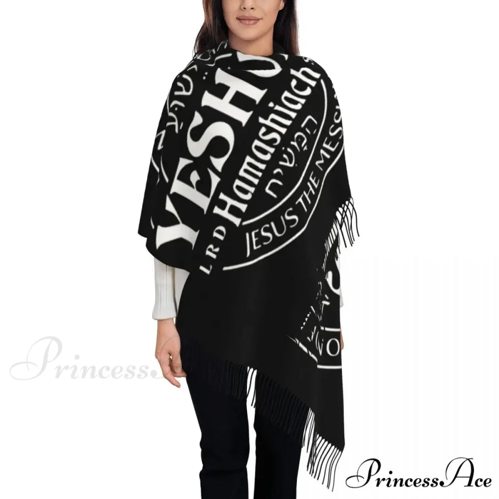 Jesus Saved My Life Warm Winter Christian Faith Shawl Wrap Scarf BLACK 10 / 72x197cm