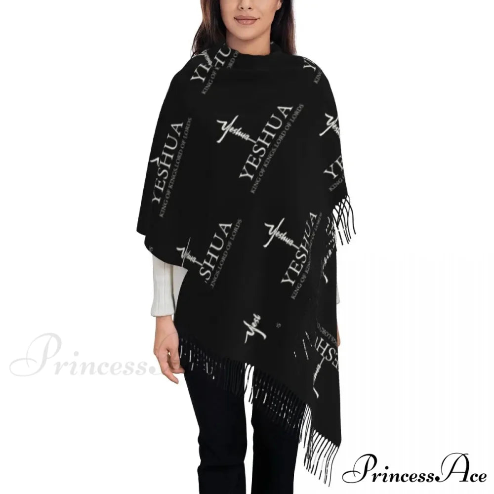 Jesus Saved My Life Warm Winter Christian Faith Shawl Wrap Scarf BLACK 11 / 72x197cm