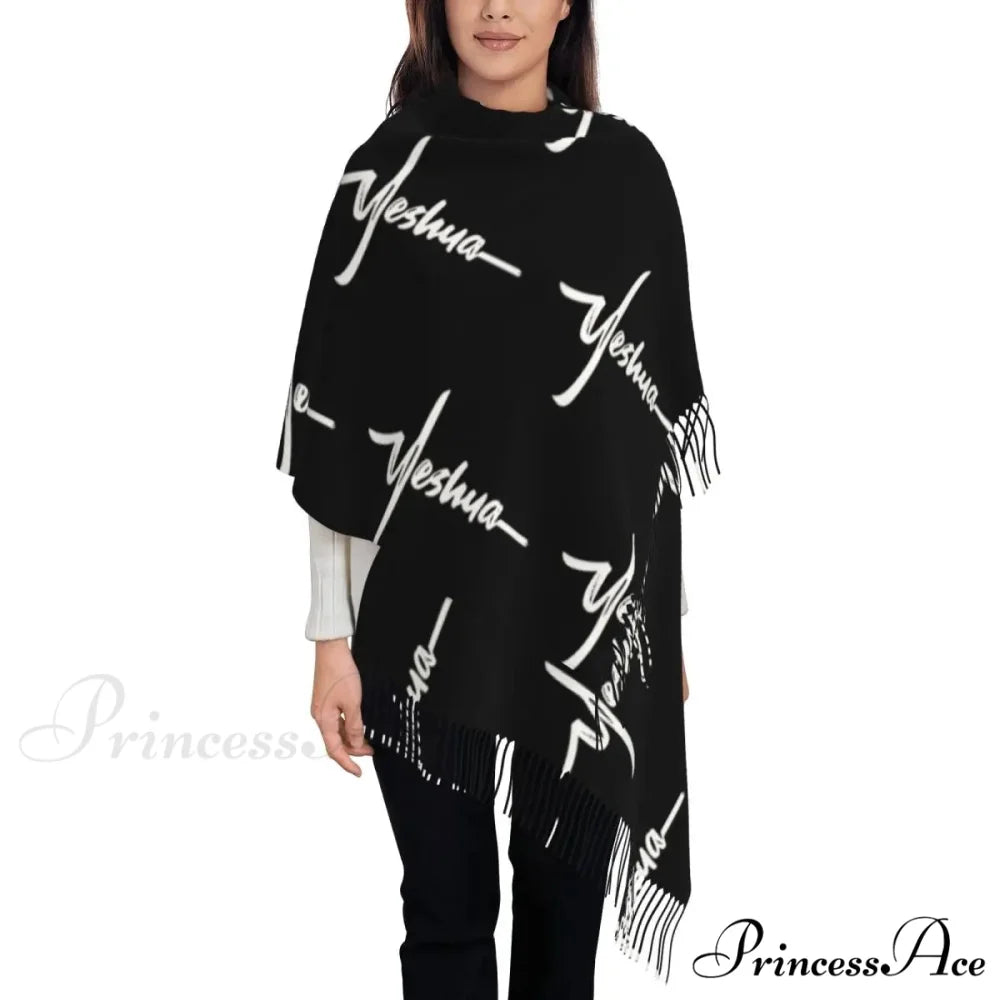 Jesus Saved My Life Warm Winter Christian Faith Shawl Wrap Scarf BLACK 12 / 72x197cm