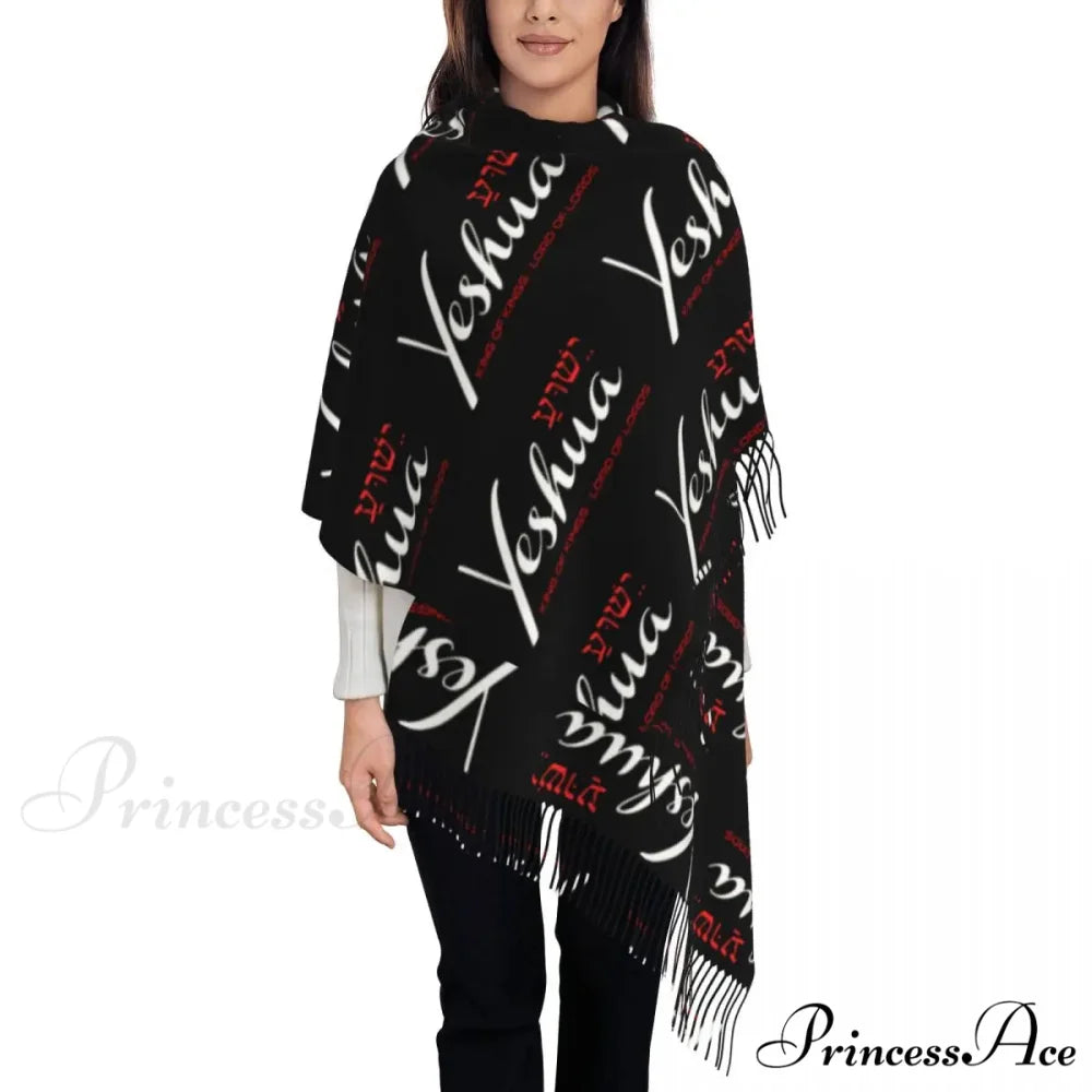 Jesus Saved My Life Warm Winter Christian Faith Shawl Wrap Scarf BLACK 13 / 72x197cm