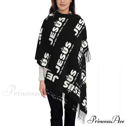 Jesus Saved My Life Warm Winter Christian Faith Shawl Wrap Scarf BLACK 15 / 72x197cm