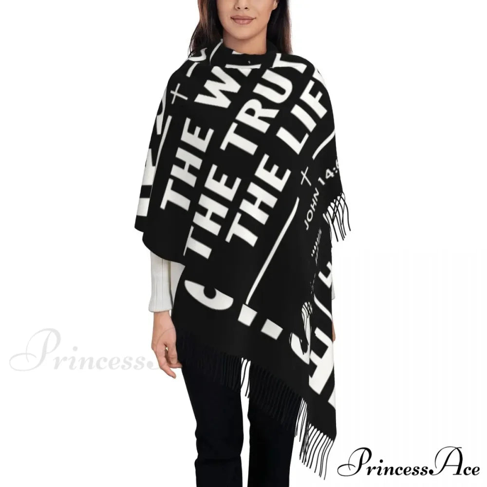 Jesus Saved My Life Warm Winter Christian Faith Shawl Wrap Scarf BLACK 16 / 72x197cm