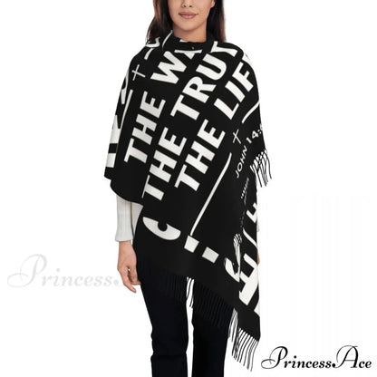 Jesus Saved My Life Warm Winter Christian Faith Shawl Wrap Scarf BLACK 16 / 72x197cm