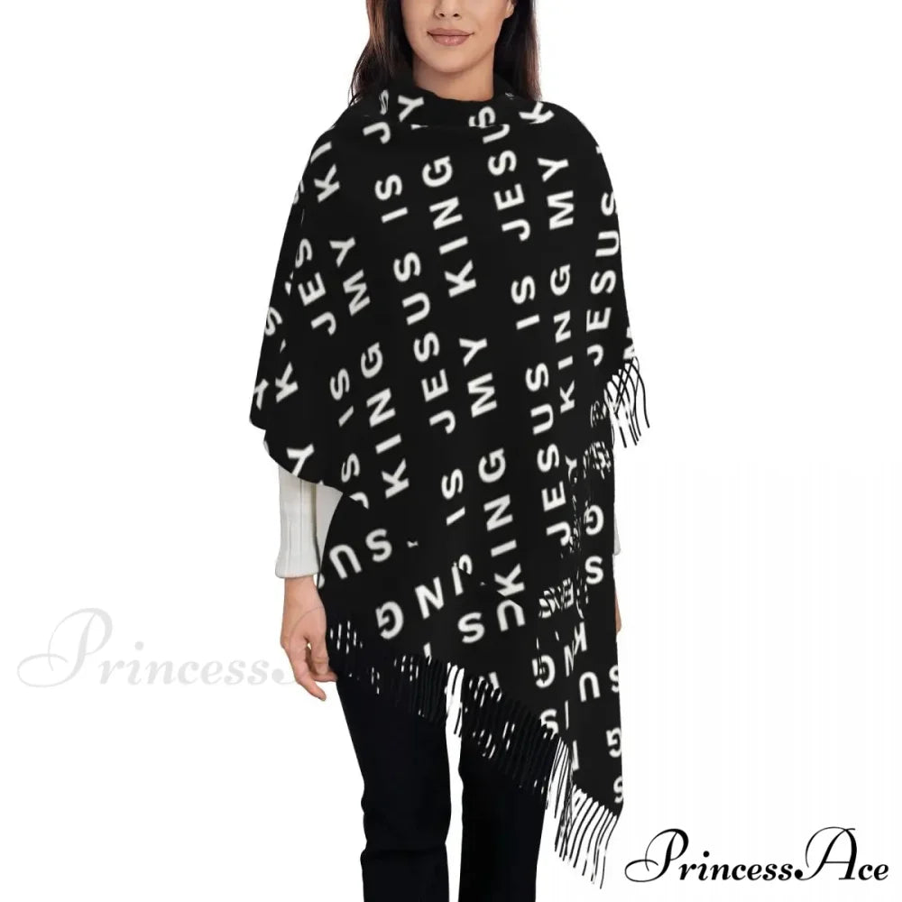 Jesus Saved My Life Warm Winter Christian Faith Shawl Wrap Scarf BLACK 2 / 72x197cm