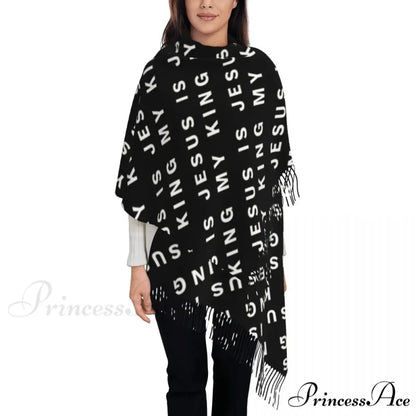 Jesus Saved My Life Warm Winter Christian Faith Shawl Wrap Scarf BLACK 2 / 72x197cm