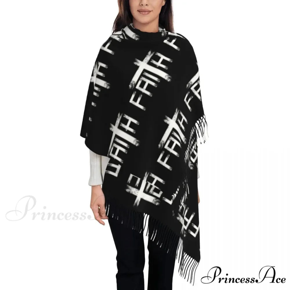 Jesus Saved My Life Warm Winter Christian Faith Shawl Wrap Scarf BLACK 6 / 72x197cm