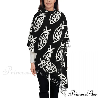 Jesus Saved My Life Warm Winter Christian Faith Shawl Wrap Scarf BLACK 9 / 72x197cm