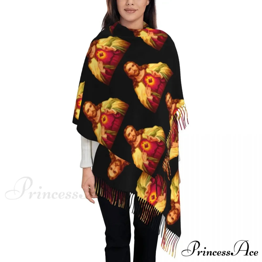 Jesus Saved My Life Warm Winter Christian Faith Shawl Wrap Scarf ORANGE YELLOW / 72x197cm