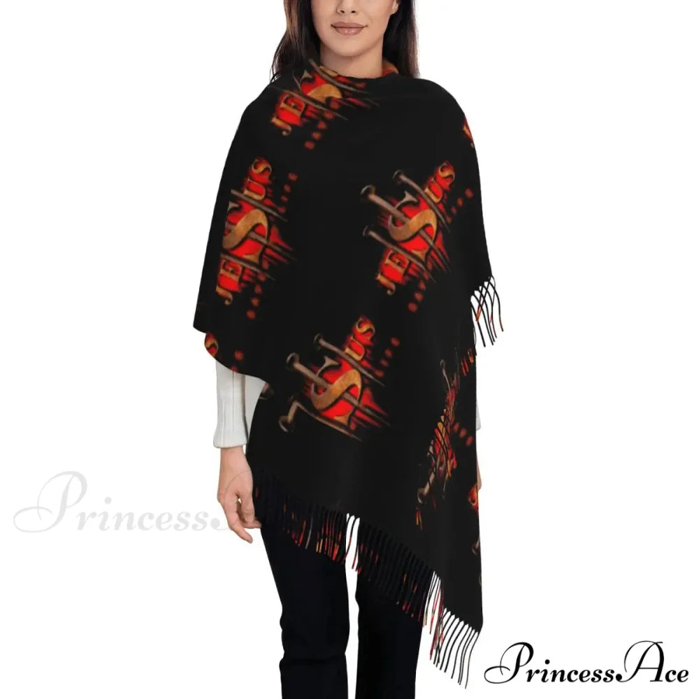 Jesus Saved My Life Warm Winter Christian Faith Shawl Wrap Scarf RED / 72x197cm