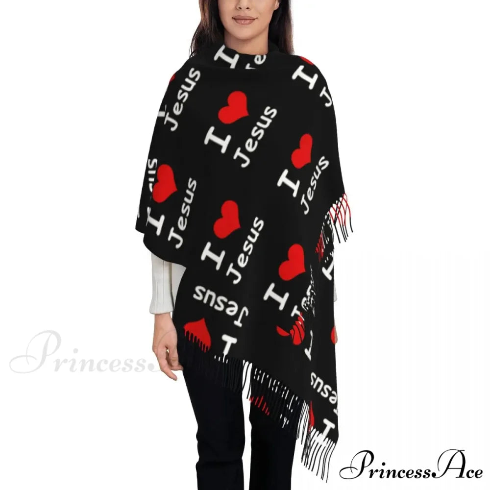 Jesus Saved My Life Warm Winter Christian Faith Shawl Wrap Scarf RED HEART / 72x197cm