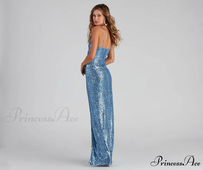 Jewel Formal High Charming Slit Sequin Dress