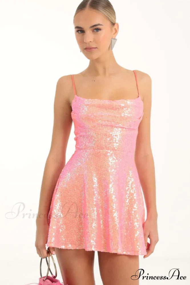 Jewel Sequin Stylish Cowl Neck Dress S / Orange