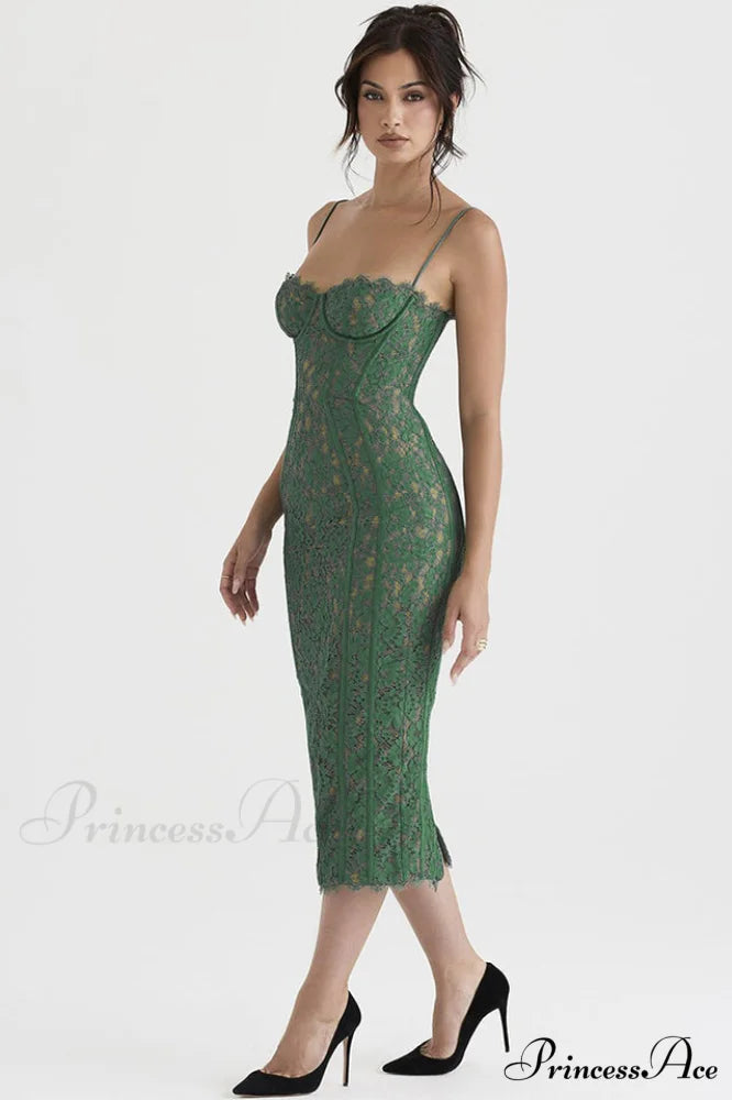 Joelle Forest Stylish Lace Midi Dress