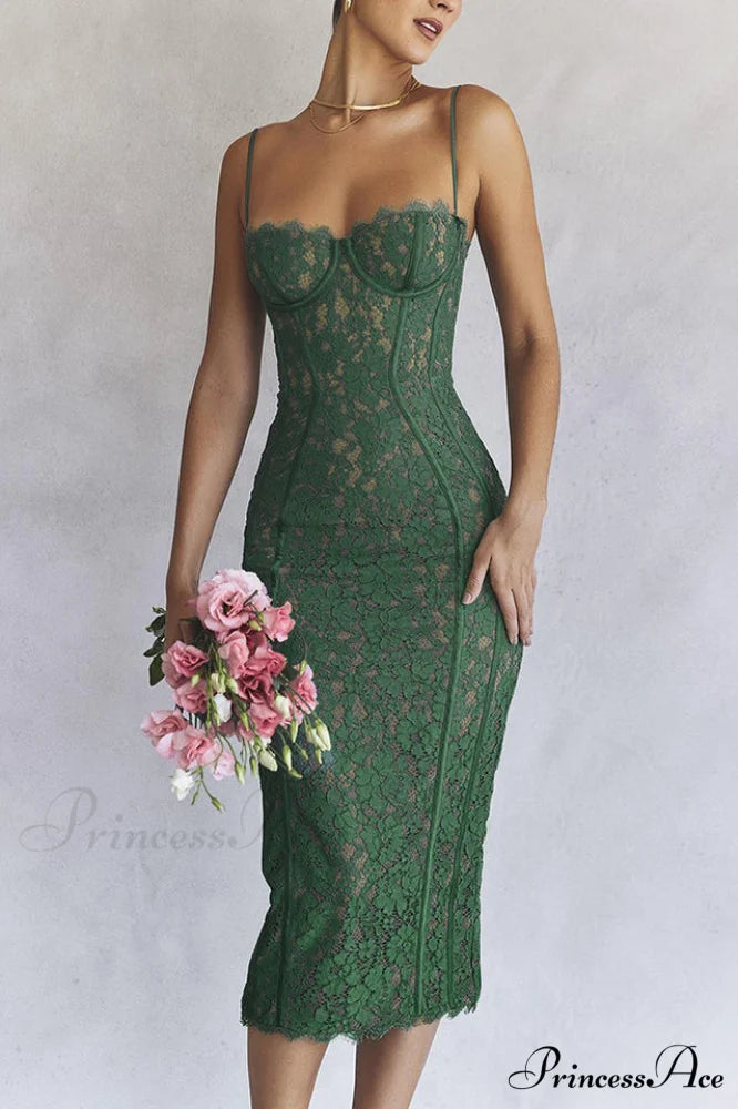 Joelle Forest Stylish Lace Midi Dress