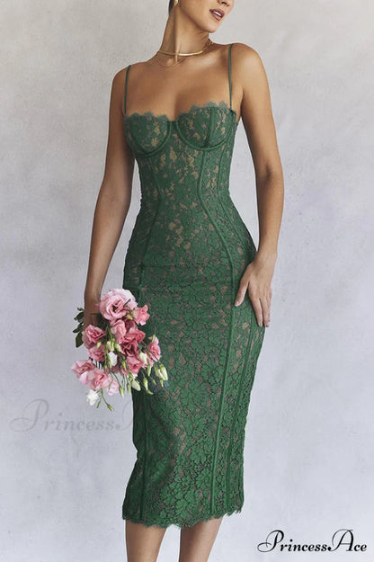 Joelle Forest Stylish Lace Midi Dress