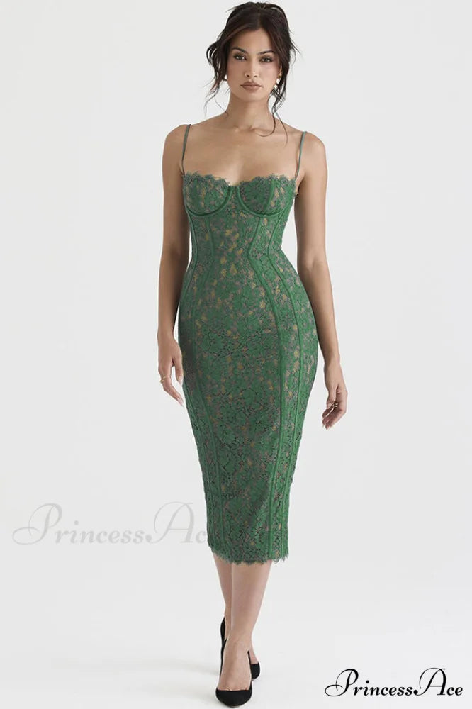 Joelle Forest Stylish Lace Midi Dress