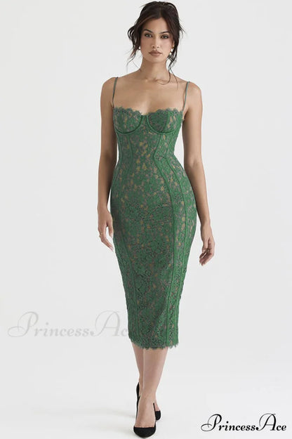 Joelle Forest Stylish Lace Midi Dress