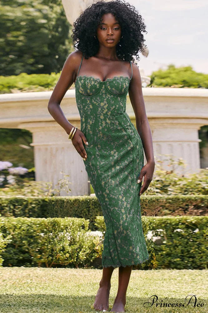 Joelle Forest Stylish Lace Midi Dress