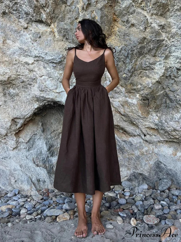 JOELLU Elegant MAXI DRESS Coffee / S