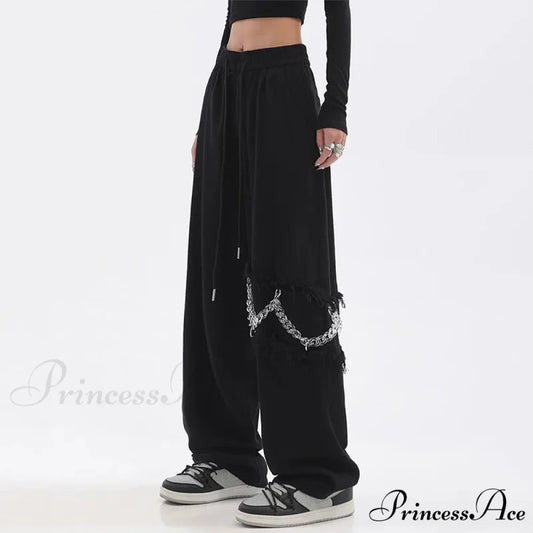 Joined Chain Stretchy Waist Trousers pants-241228