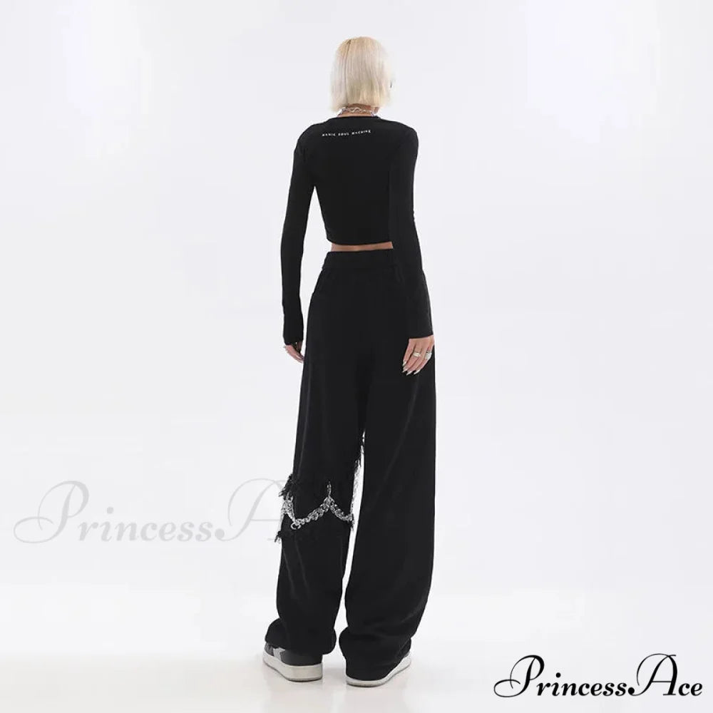 Joined Chain Stretchy Waist Trousers pants-241228