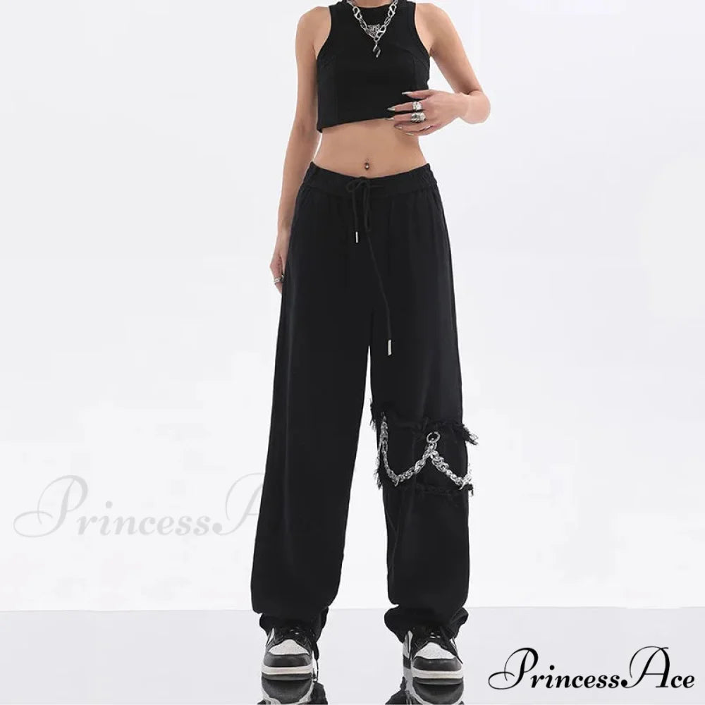 Joined Chain Stretchy Waist Trousers pants-241228