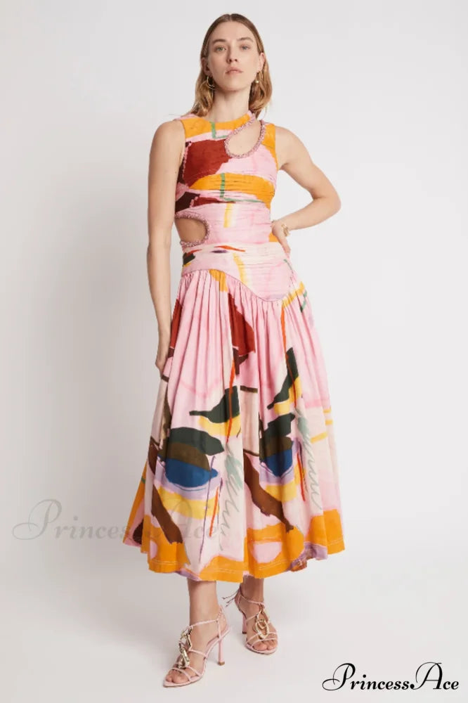 Jolie Abstract Stylish Cut-Out Midi Dress S / Printed