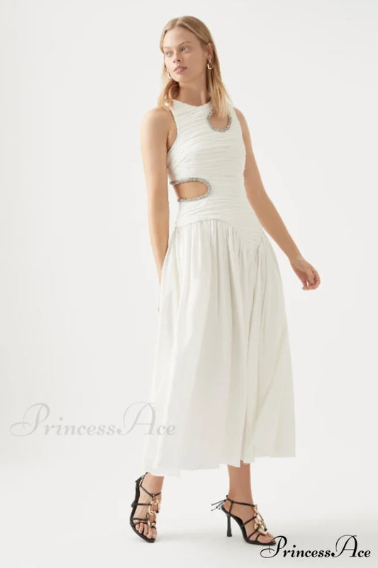 Jolie Abstract Stylish Cut-Out Midi Dress S / White