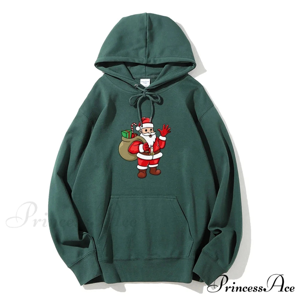 Jolly Santa Claus Cartoon Print Long Sleeve Chic Christmas Hoodie Green / S Christmas Hoodies-L