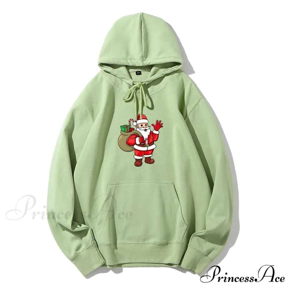 Jolly Santa Claus Cartoon Print Long Sleeve Chic Christmas Hoodie Light Green / S Christmas Hoodies-L