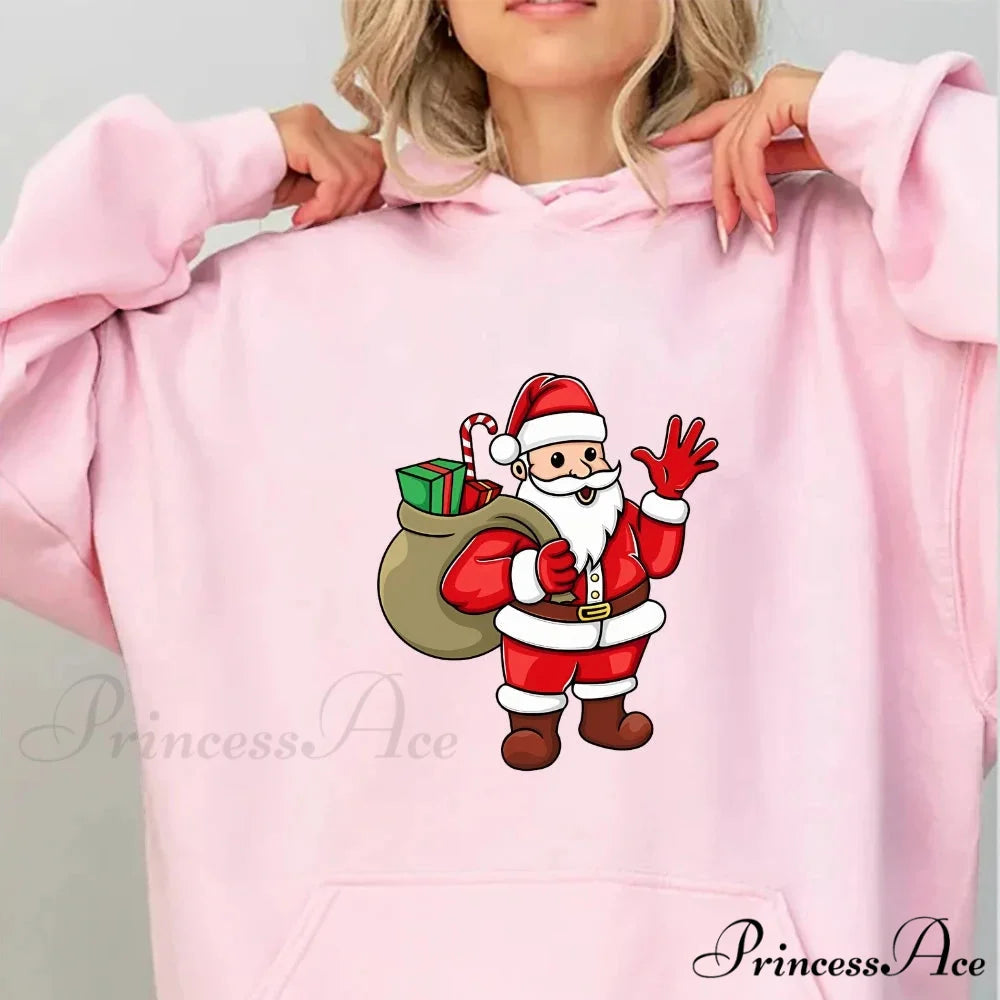 Jolly Santa Claus Cartoon Print Long Sleeve Chic Christmas Hoodie Pink / S Christmas Hoodies-L