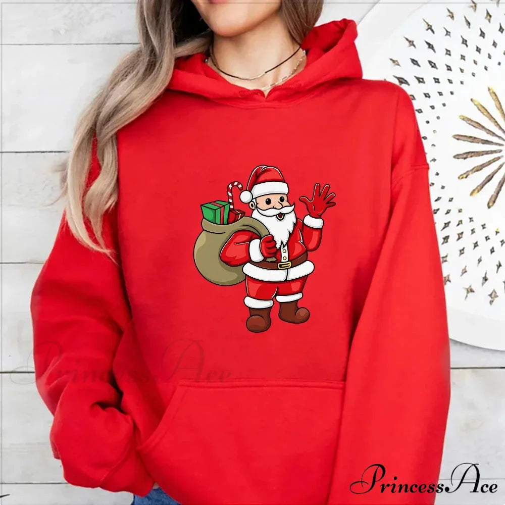 Jolly Santa Claus Cartoon Print Long Sleeve Chic Christmas Hoodie Red / S Christmas Hoodies-L