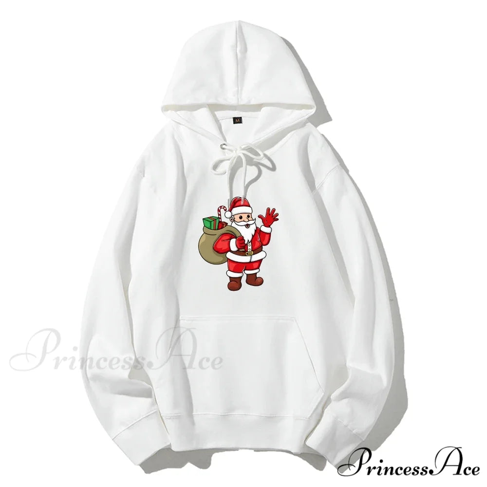 Jolly Santa Claus Cartoon Print Long Sleeve Chic Christmas Hoodie WHITE / S Christmas Hoodies-L