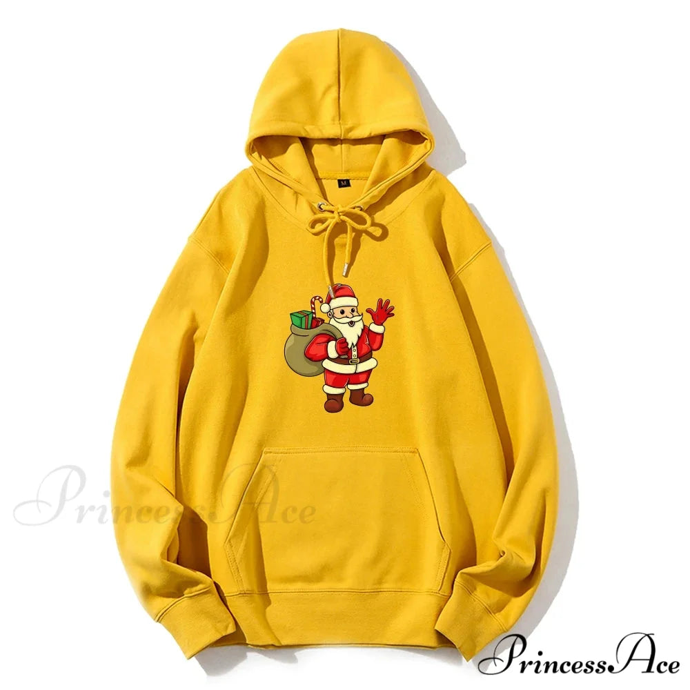 Jolly Santa Claus Cartoon Print Long Sleeve Chic Christmas Hoodie Yellow / S Christmas Hoodies-L