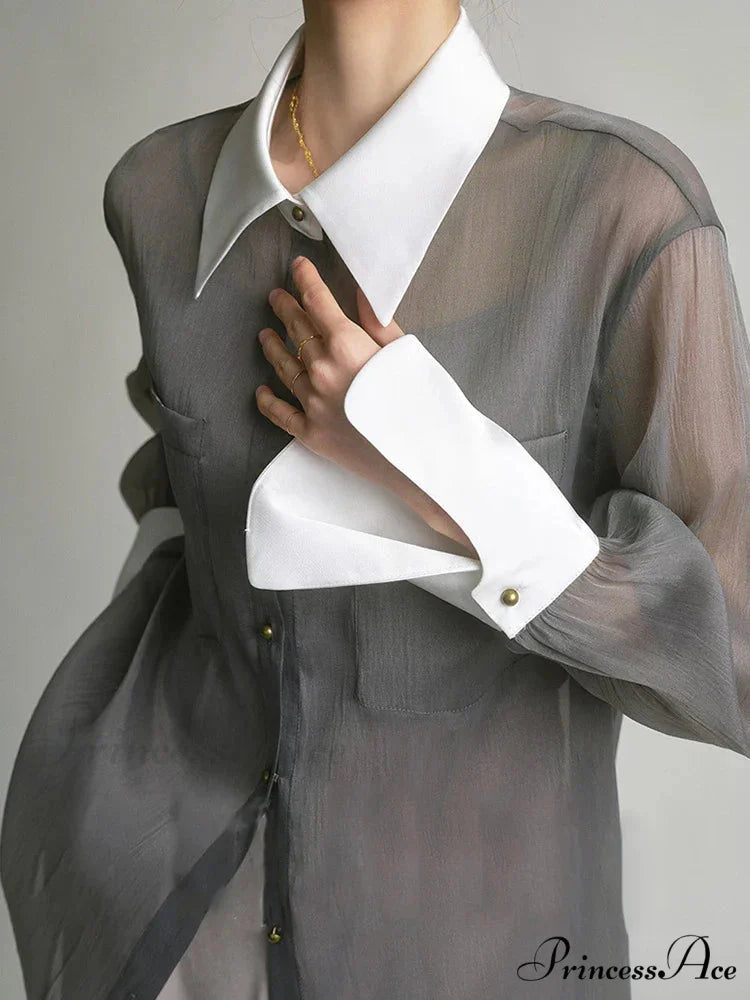 JORDANA Elegant SHIRT Grey / S
